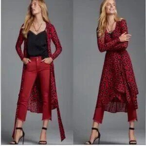 SZM CAbi Siren Red Leopard Wrap Dress/Tunic/Kimono. Dual layer Mesh. Flowy.